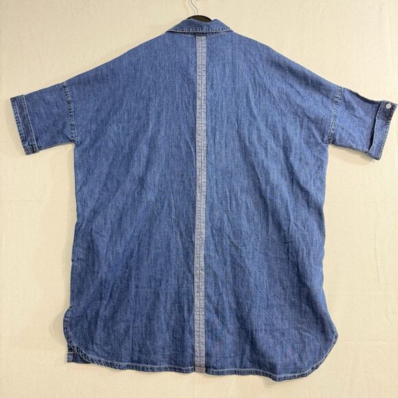 Guess Denim Longline Shirt Dress Women Oversize Small Light Medium Wash $98 NWT - Picture 2 of 9